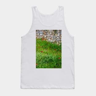 Poppies in a Meadow by a Stone Wall Tank Top